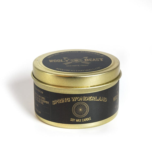 SPRING WONDERLAND | Lilac and Hydrangea | Soy Candle Candle Wooly Beast Naturals 6oz Gold Travel Tin