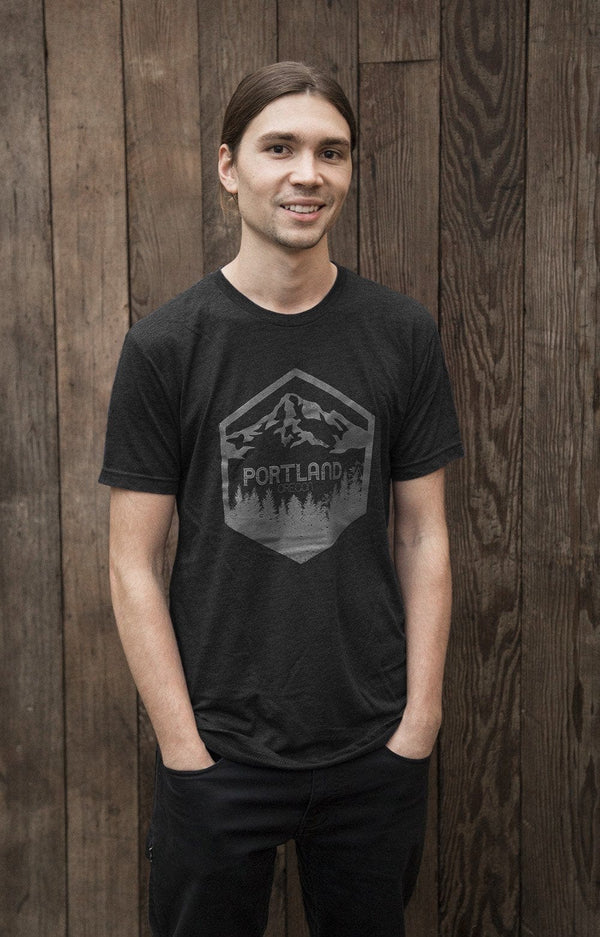 Portland Oregon, Mt. Hood Men's Tee by Wooly Beast shirts Wooly Beast Naturals M Vintage Black