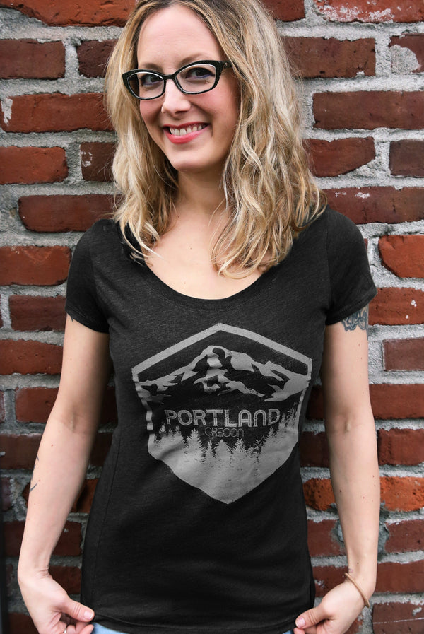 Portland Oregon Mt Hood Women's Tee by Wooly Beast shirts Wooly Beast Naturals