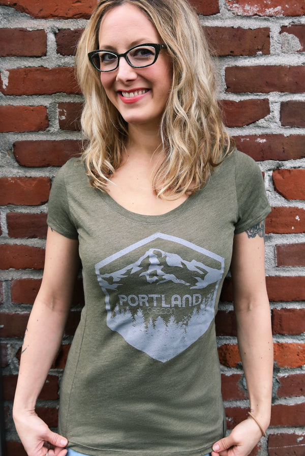 Portland Oregon Mt Hood Women's Tee by Wooly Beast shirts Wooly Beast Naturals