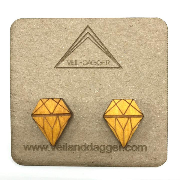 Wooden Diamond Stud Earrings Jewelry Veil+Dagger
