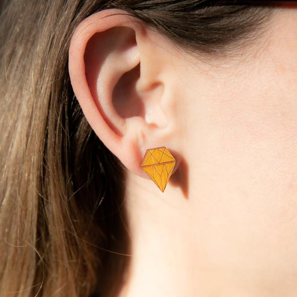 Wooden Diamond Stud Earrings Jewelry Veil+Dagger
