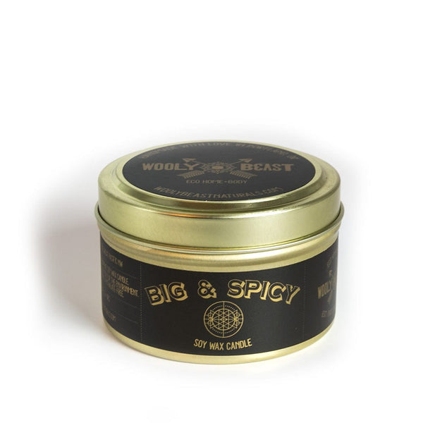 BIG & SPICY Soy Candle | Apple Cinnamon Candle Wooly Beast Naturals 6oz Gold Travel Tin 