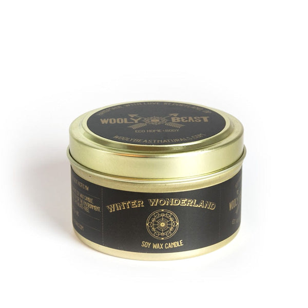 WINTER WONDERLAND | Peppermint & Pine Cones | Soy Candle Candle Wooly Beast Naturals 6oz Gold Tin 