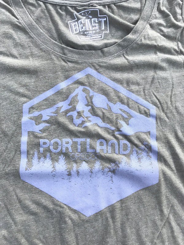 Portland Oregon Mt Hood Women's Tee by Wooly Beast shirts Wooly Beast Naturals 