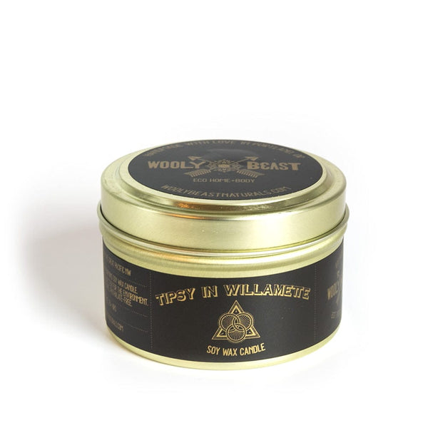 TIPSY in WILLAMETTE | Amber, Vanilla, Blackberry | Soy Candle Candle Wooly Beast Naturals 6oz Gold Tin 